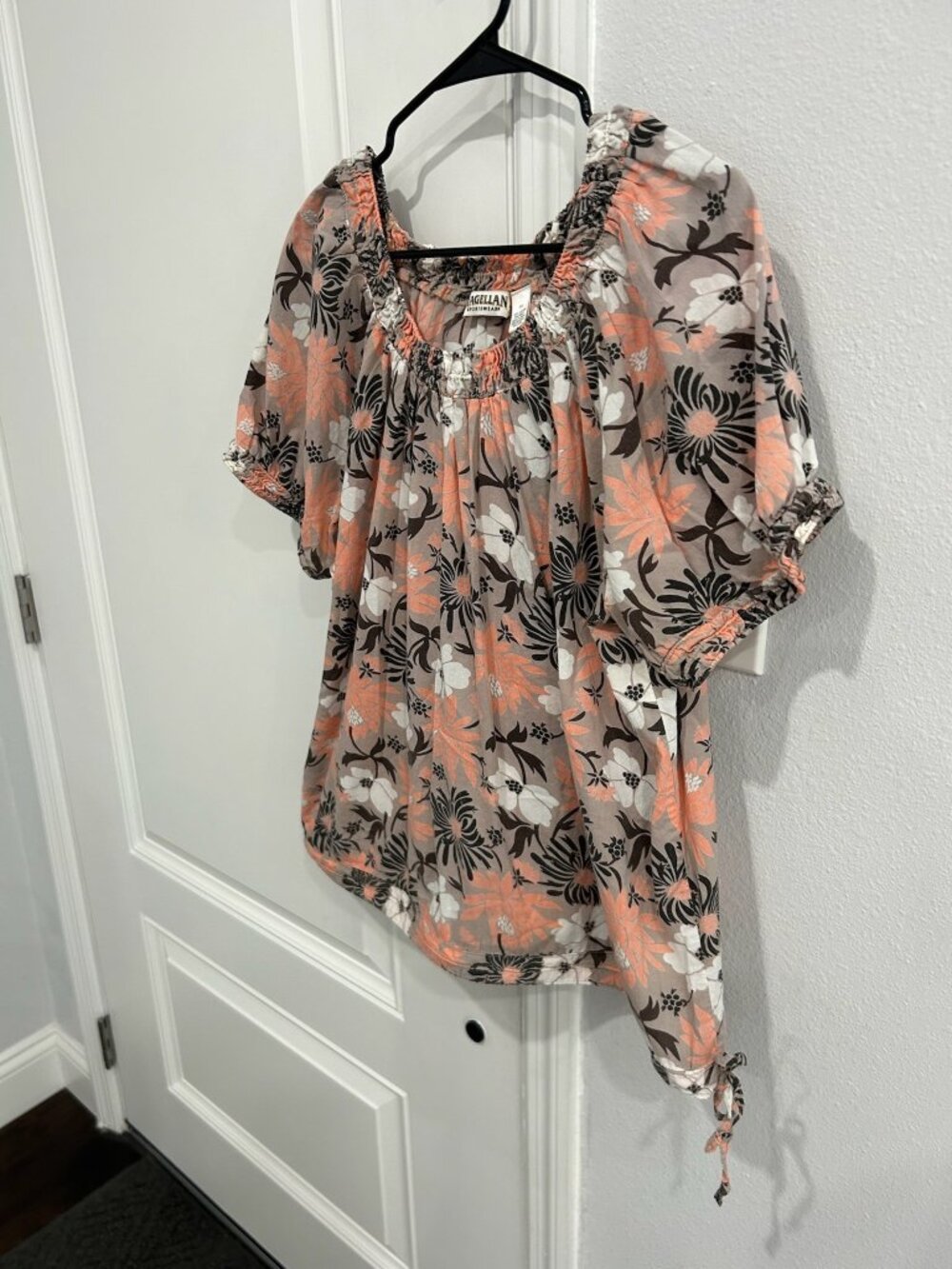 Magellan Sportswear Floral Print Short Sleeve Blouse Peach Sz XXL Bohemian - Picture 3 of 10